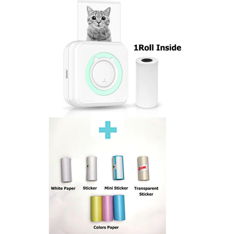 HD Mini Portable Thermal Printer Portable Bluetooth Wireless Cute Cat 57Mm Photo Label Pocket DIY Use Printing for Ios/Android