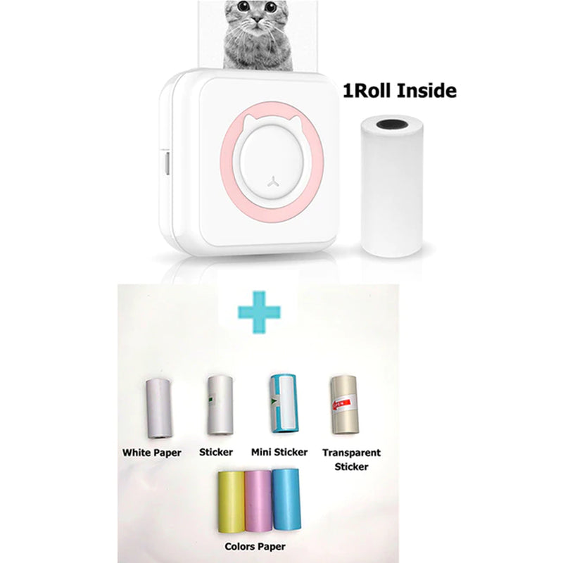 HD Mini Portable Thermal Printer Portable Bluetooth Wireless Cute Cat 57Mm Photo Label Pocket DIY Use Printing for Ios/Android